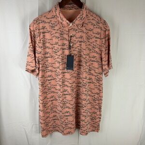 Michel Rouen Performance Polo Mens Large Salmon Pink Abstract Print Stretch Golf
